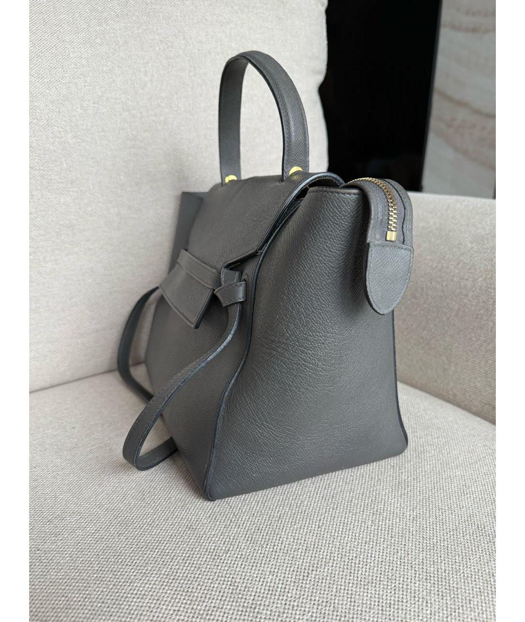 CELINE Серая кожаная сумка с короткими ручками, фото 6