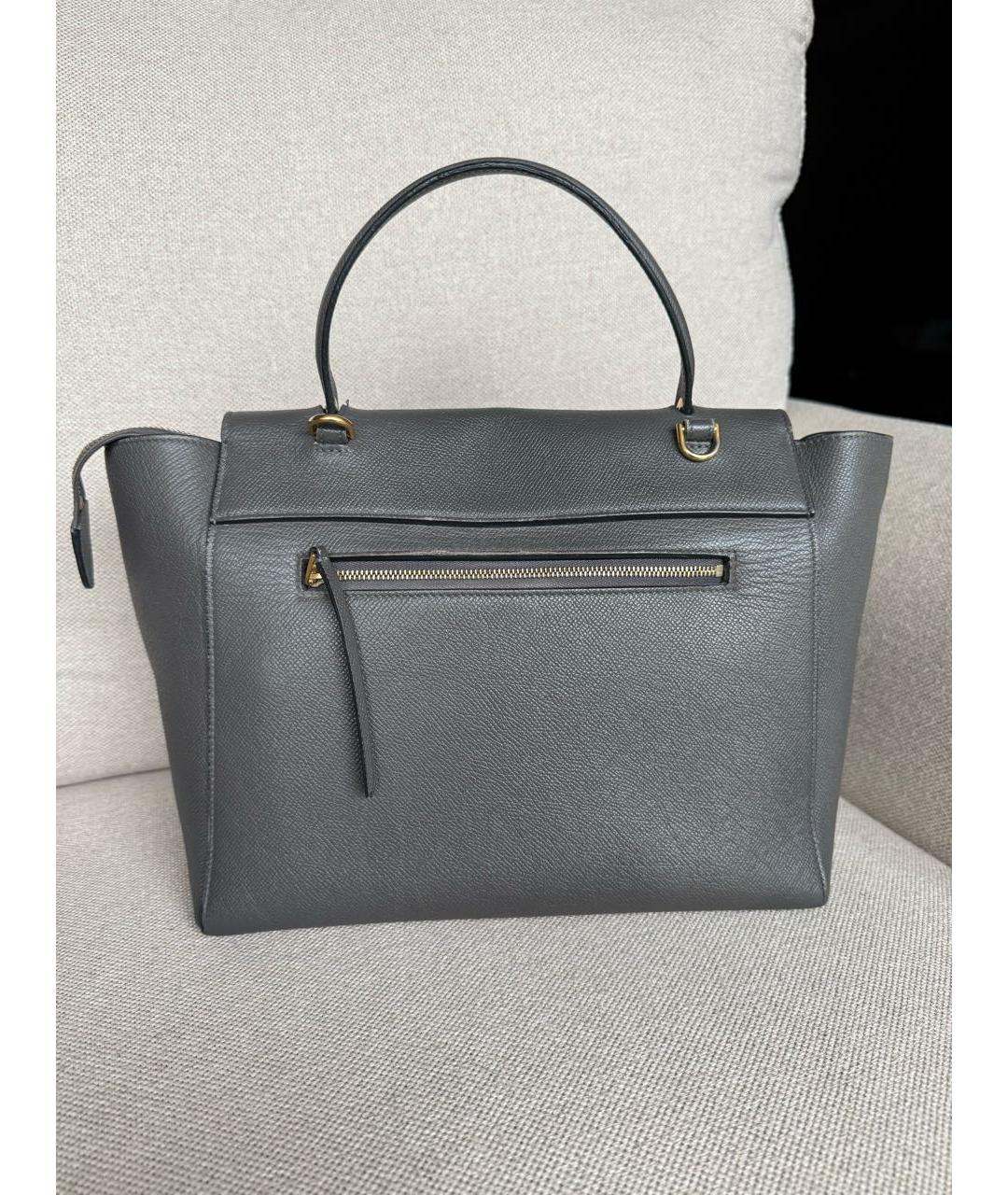 CELINE Серая кожаная сумка с короткими ручками, фото 8