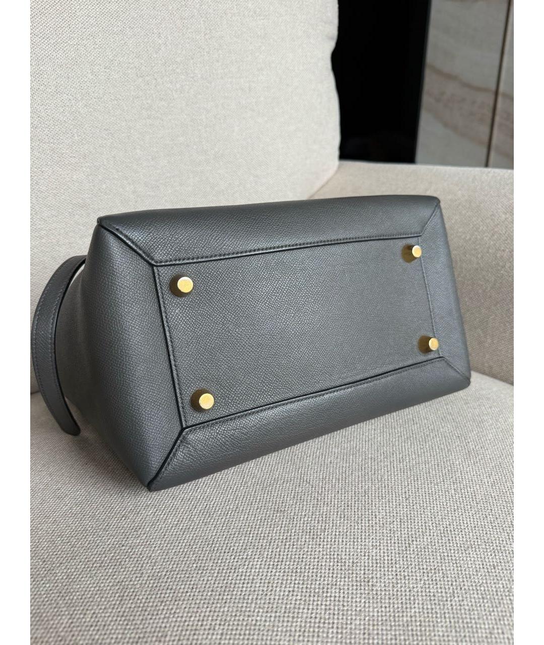 CELINE Серая кожаная сумка с короткими ручками, фото 4