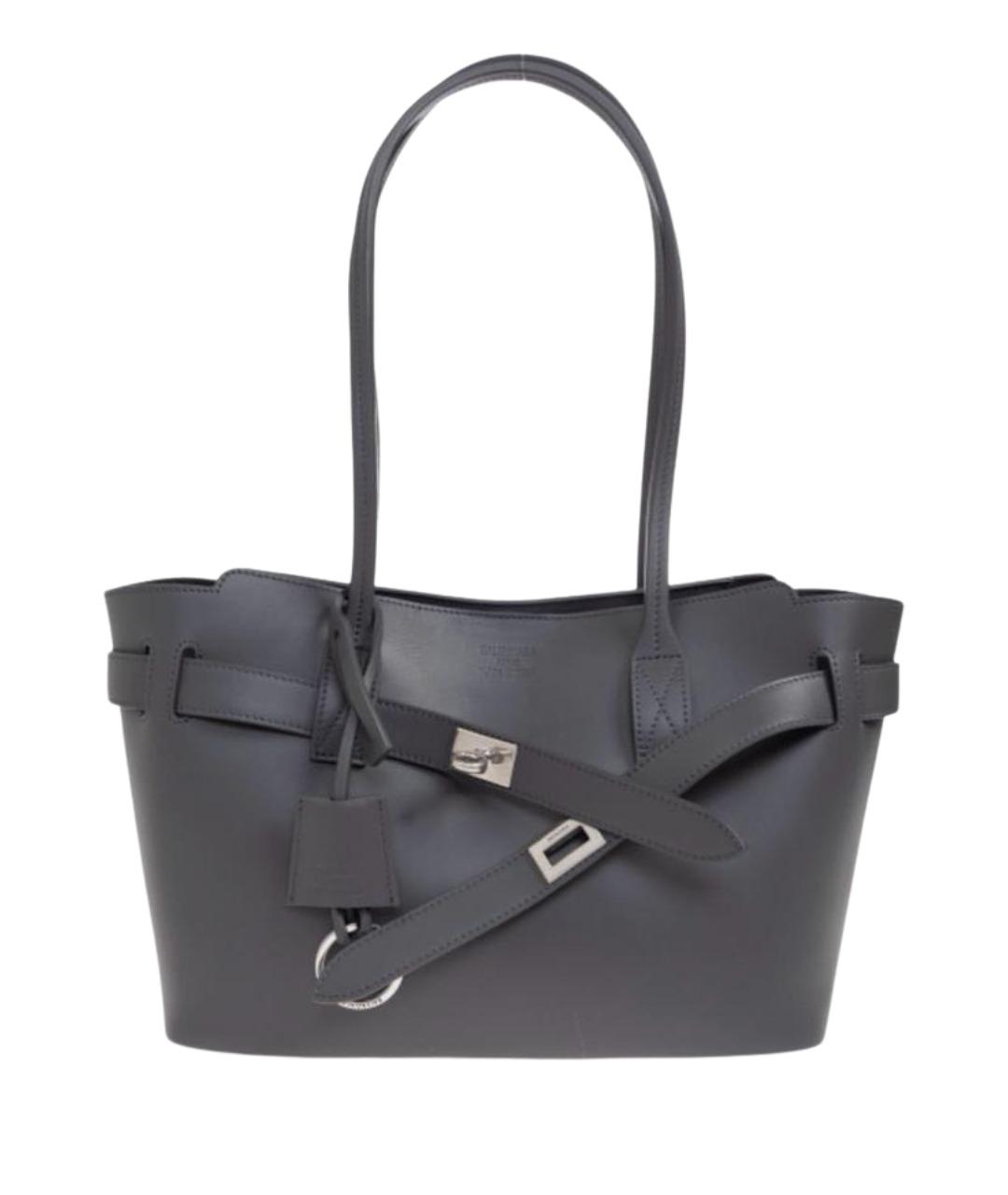 BALENCIAGA Антрацитовая кожаная сумка с короткими ручками, фото 1