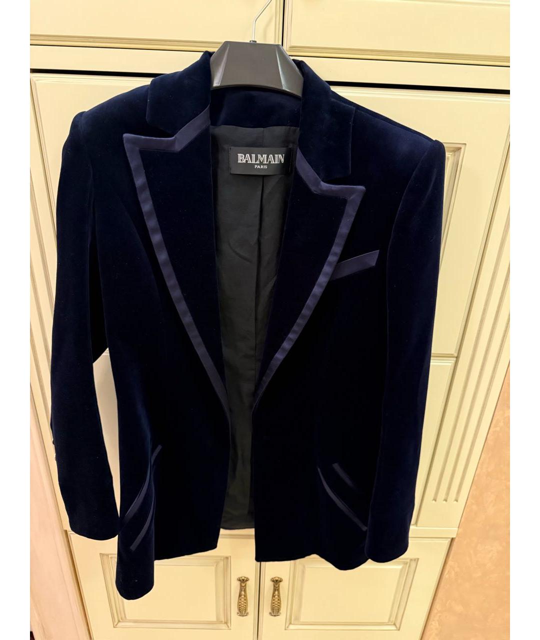 BALMAIN Синий бархатный жакет/пиджак, фото 2