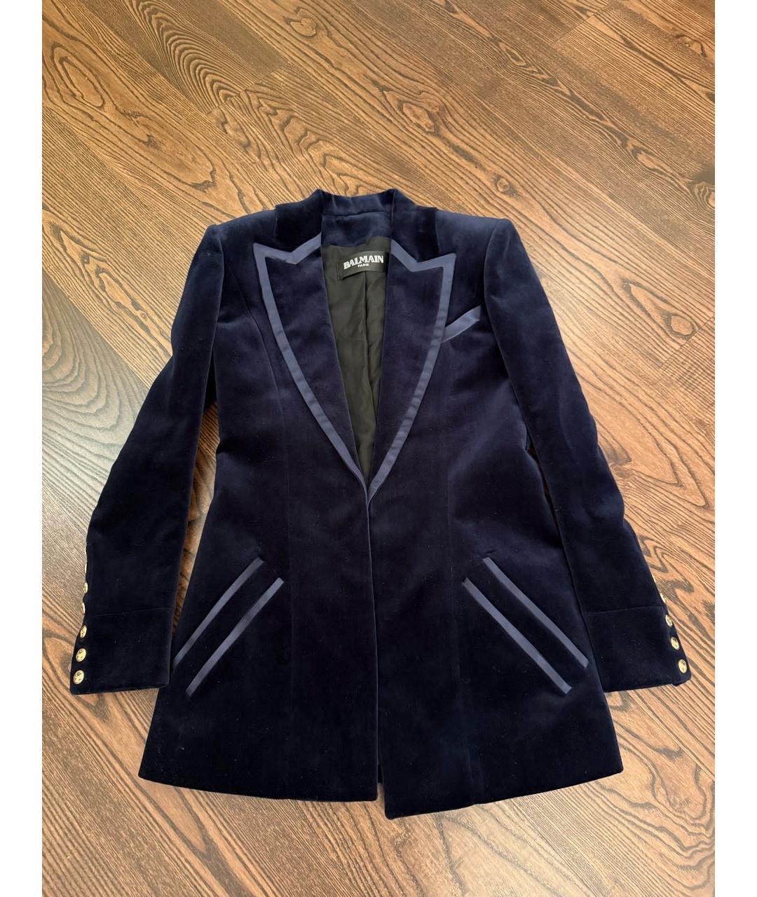 BALMAIN Синий бархатный жакет/пиджак, фото 7