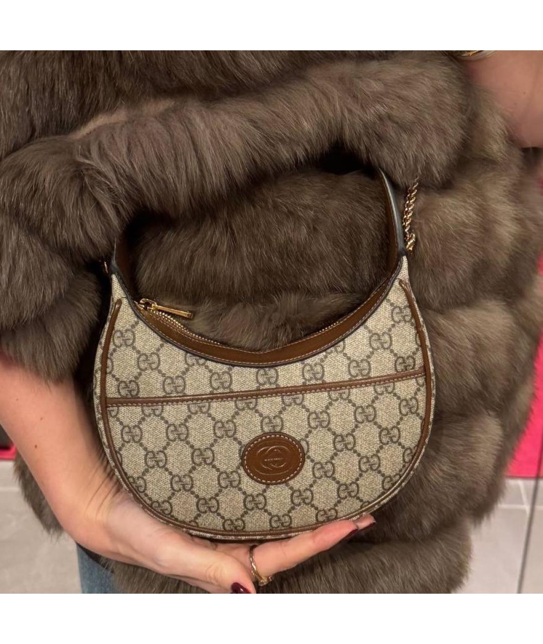 GUCCI Коричневая кожаная сумка через плечо, фото 4