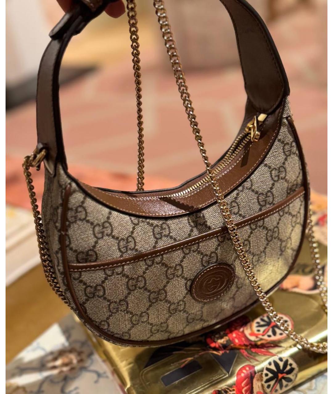 GUCCI Коричневая кожаная сумка через плечо, фото 2