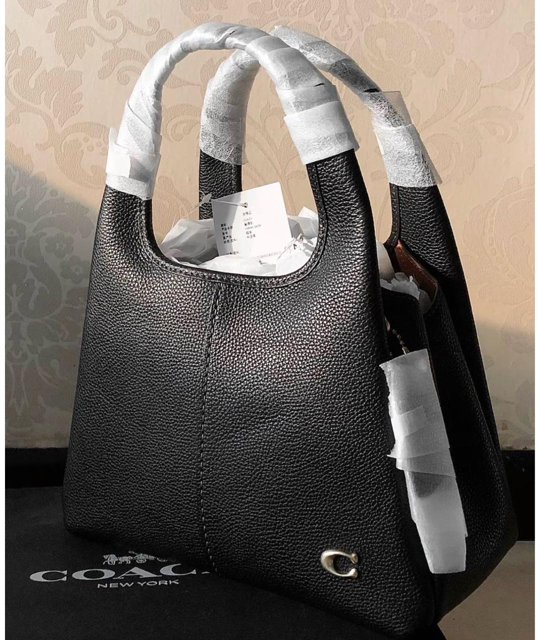 COACH Черная кожаная сумка с короткими ручками, фото 7