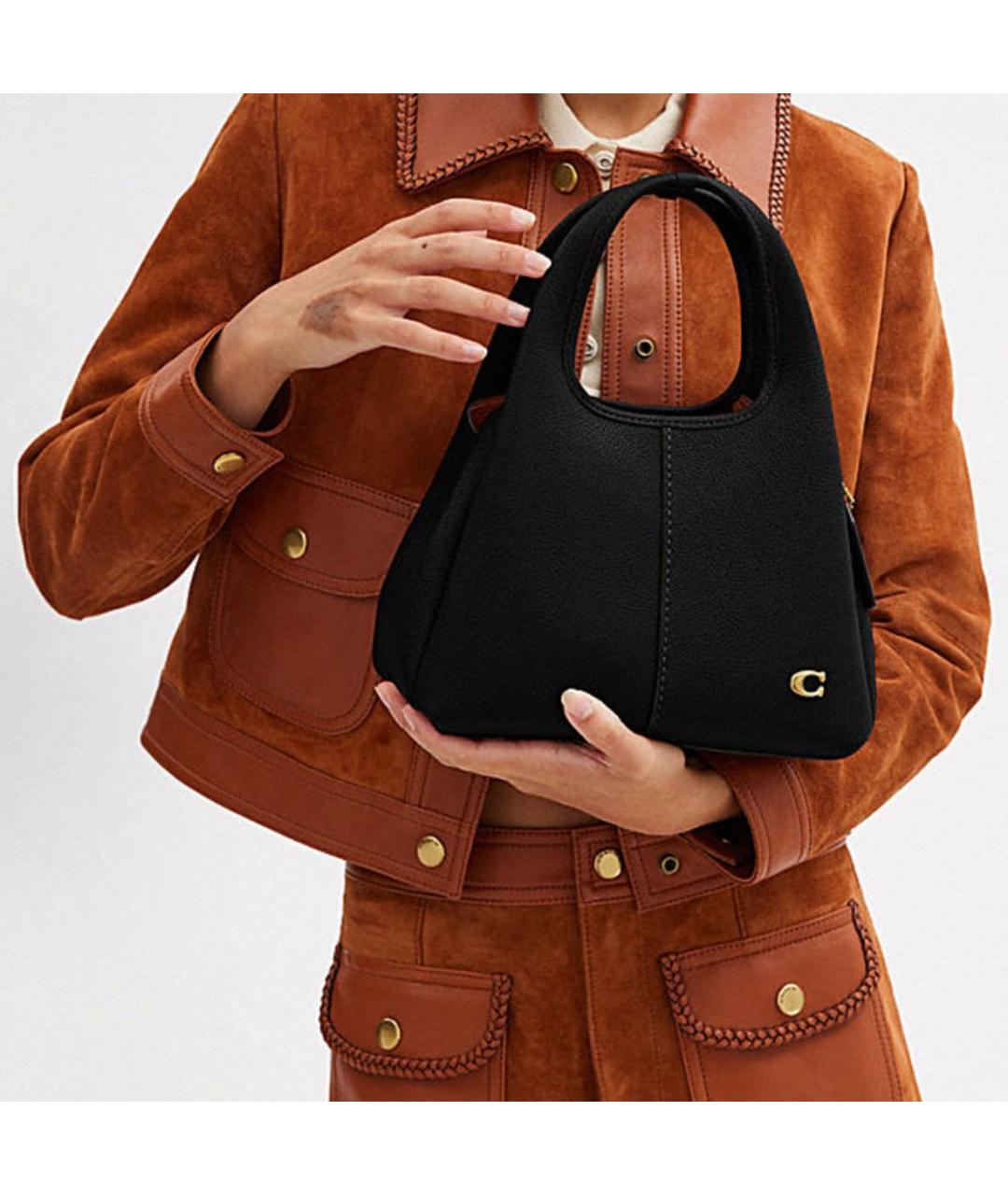 COACH Черная кожаная сумка с короткими ручками, фото 4