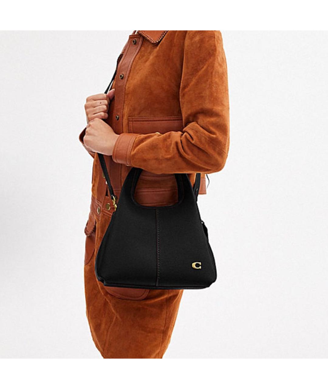 COACH Черная кожаная сумка с короткими ручками, фото 5