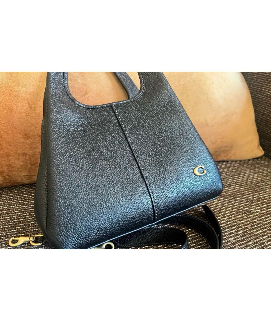 COACH Черная кожаная сумка с короткими ручками, фото 8