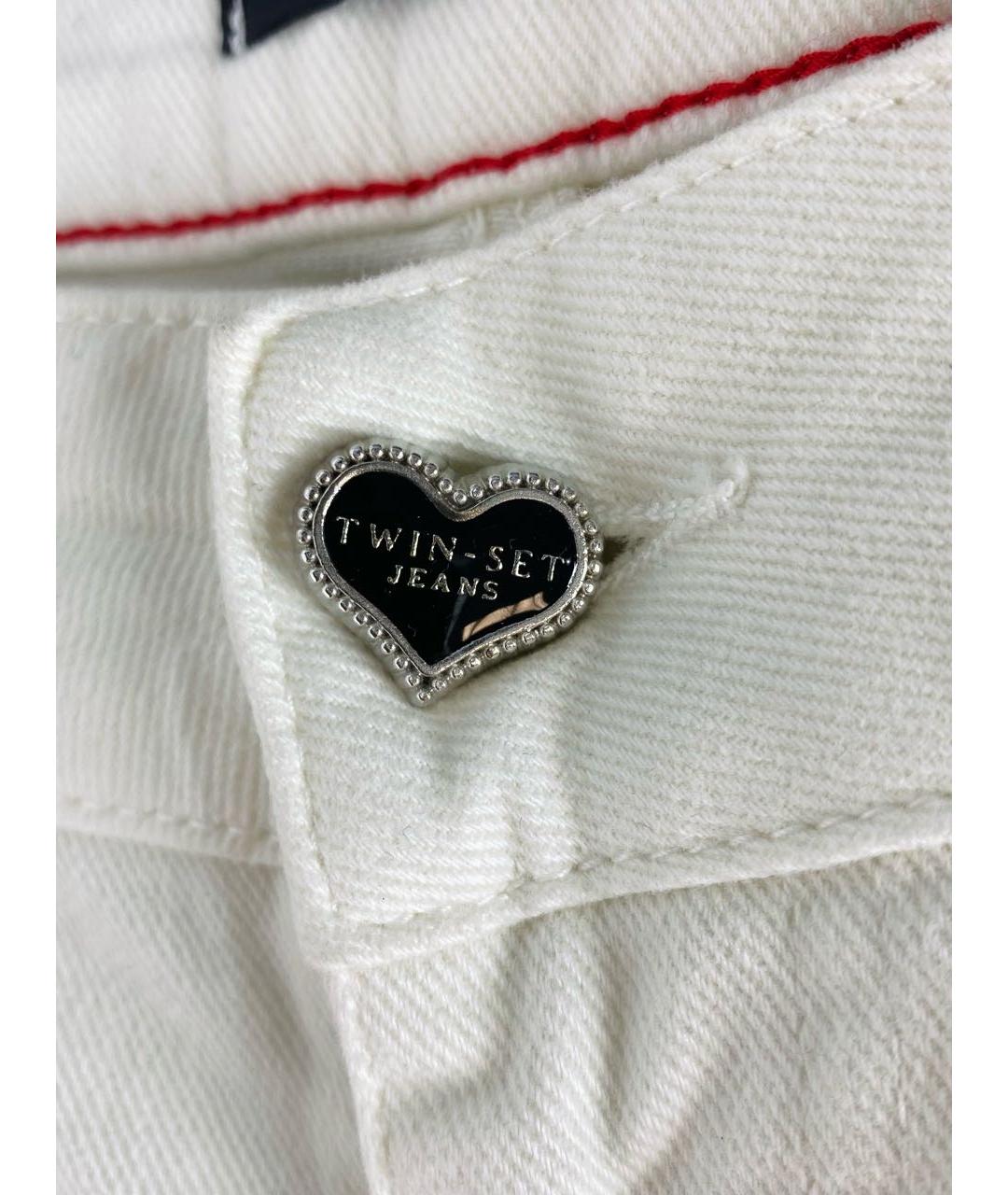 TWIN-SET Белые хлопко-эластановые прямые джинсы, фото 4
