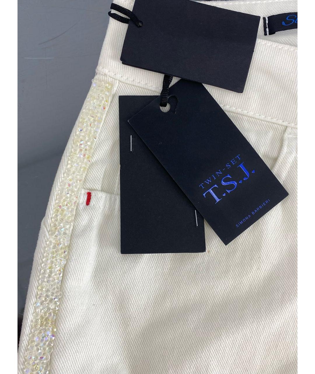 TWIN-SET Белые хлопко-эластановые прямые джинсы, фото 7