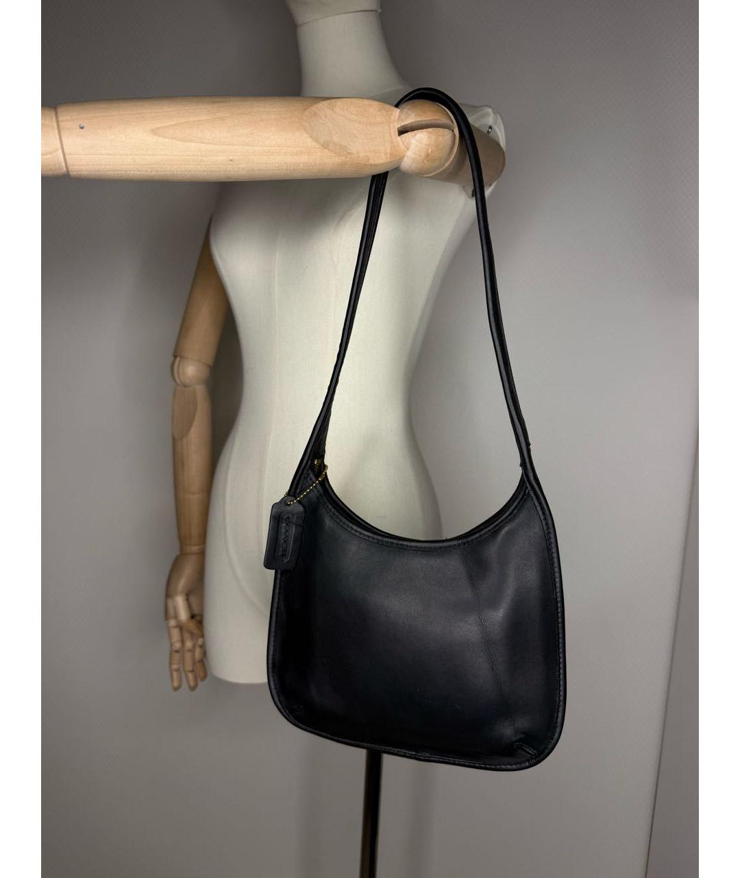 COACH Черная кожаная сумка с короткими ручками, фото 7