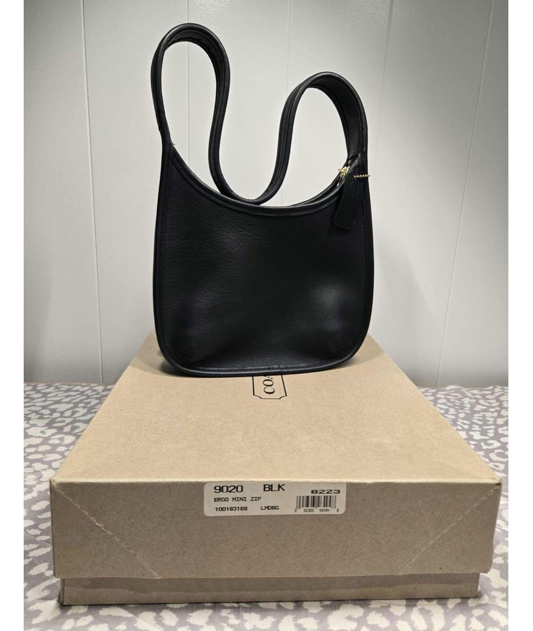 COACH Черная кожаная сумка с короткими ручками, фото 8