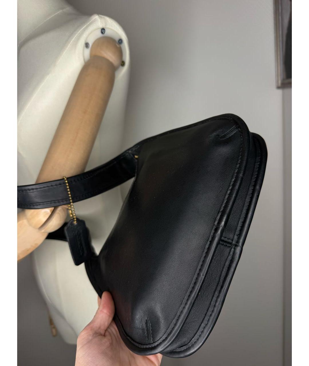 COACH Черная кожаная сумка с короткими ручками, фото 5