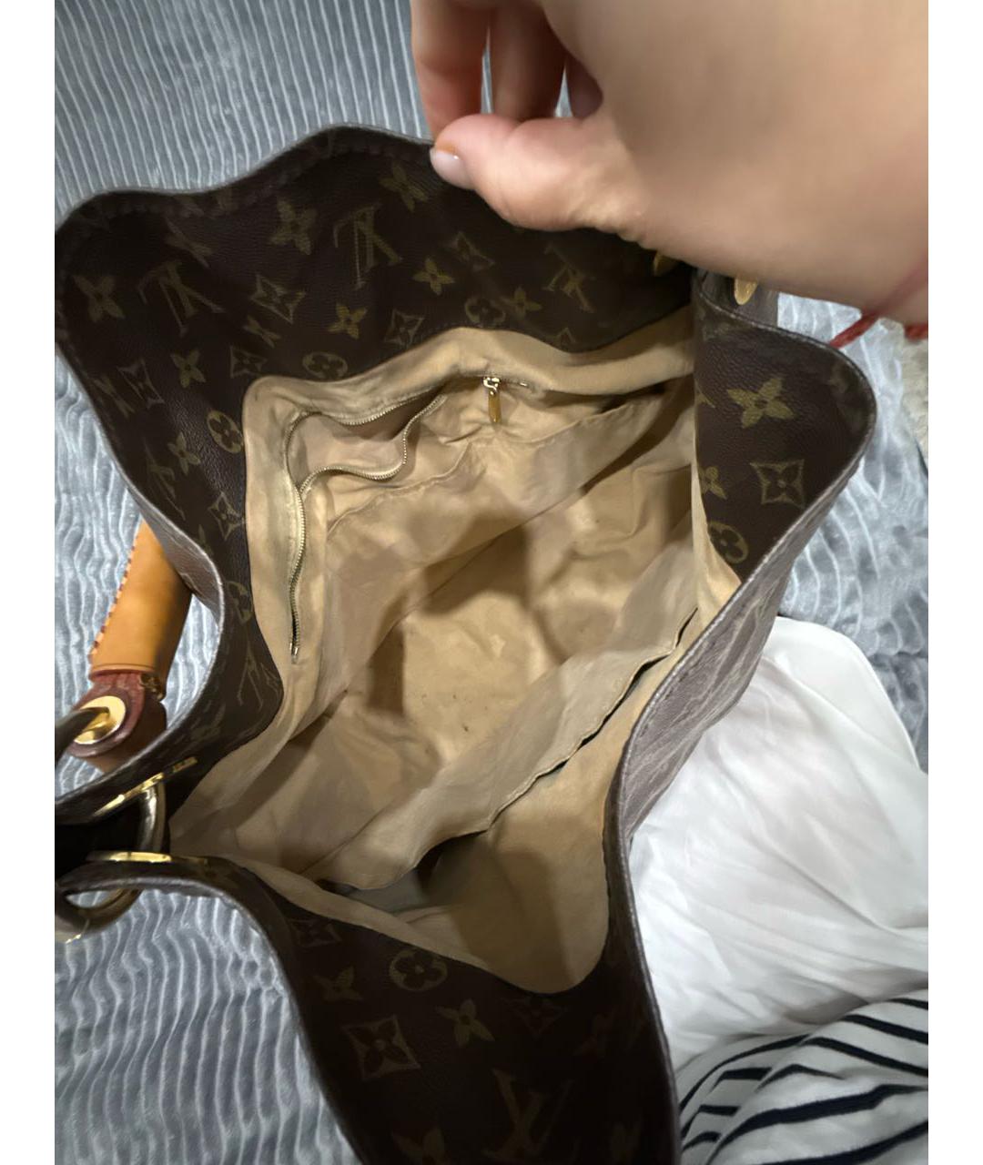 LOUIS VUITTON Коричневая кожаная сумка тоут, фото 4