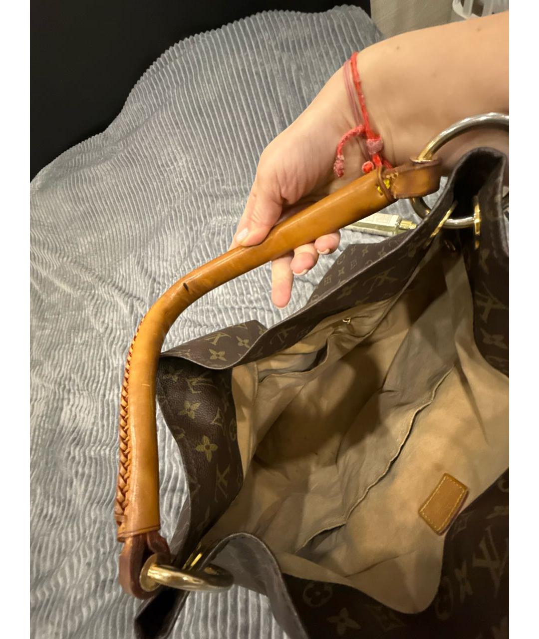 LOUIS VUITTON Коричневая кожаная сумка тоут, фото 8