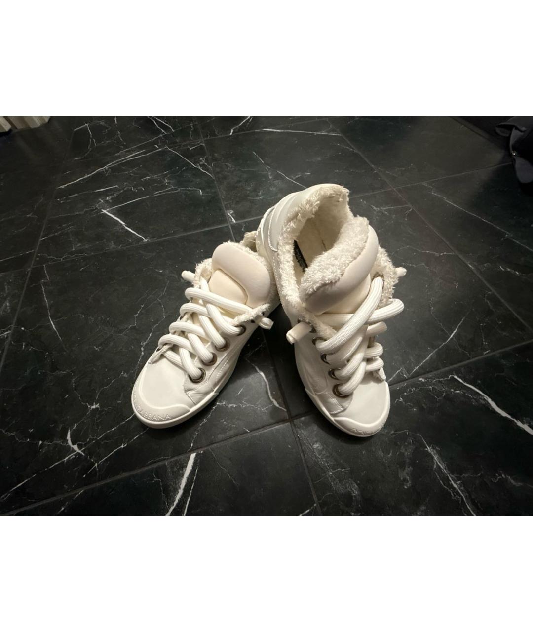 DOLCE&GABBANA Белые кожаные низкие кроссовки / кеды, фото 8