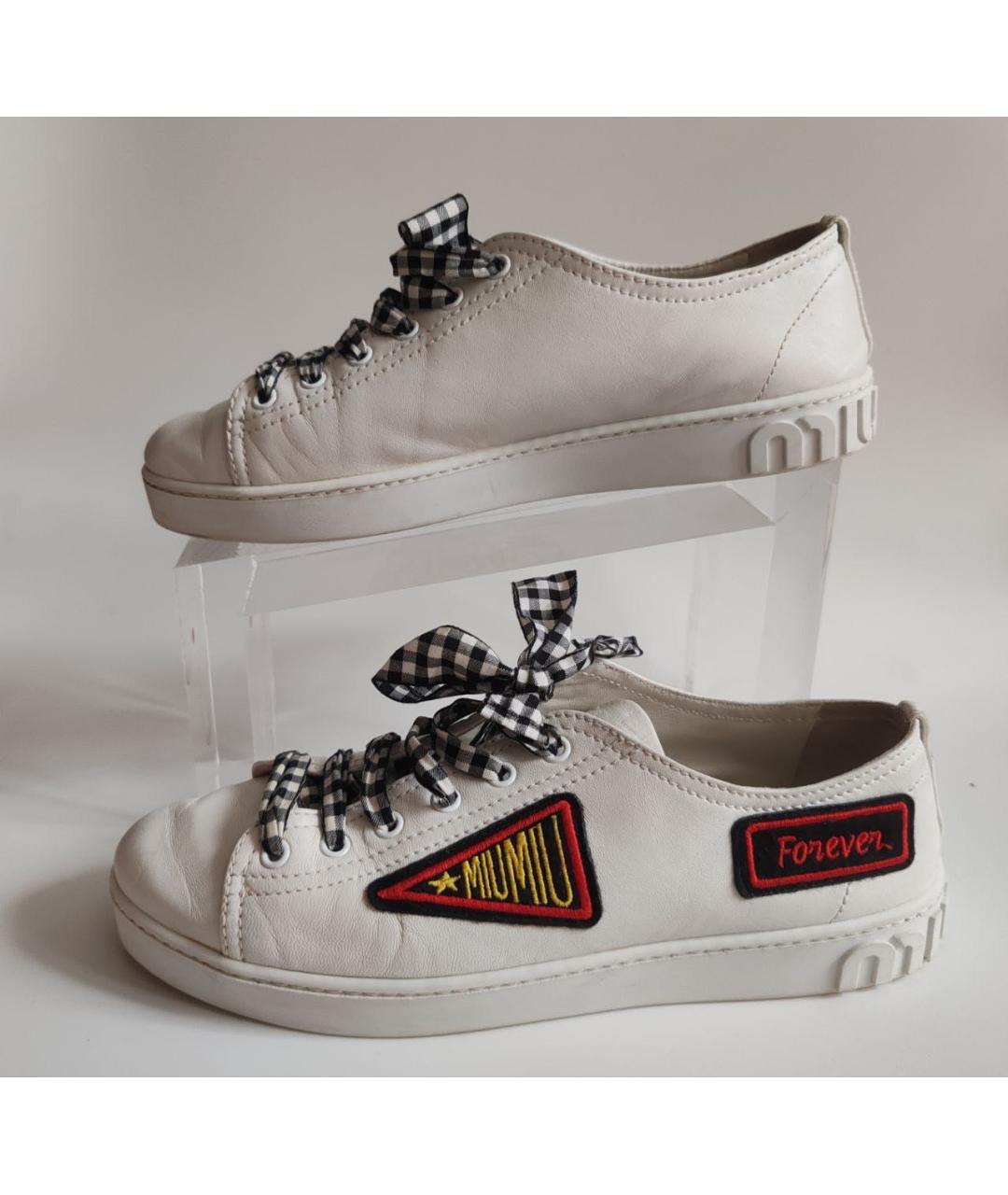 MIU MIU Белые кожаные кроссовки, фото 8