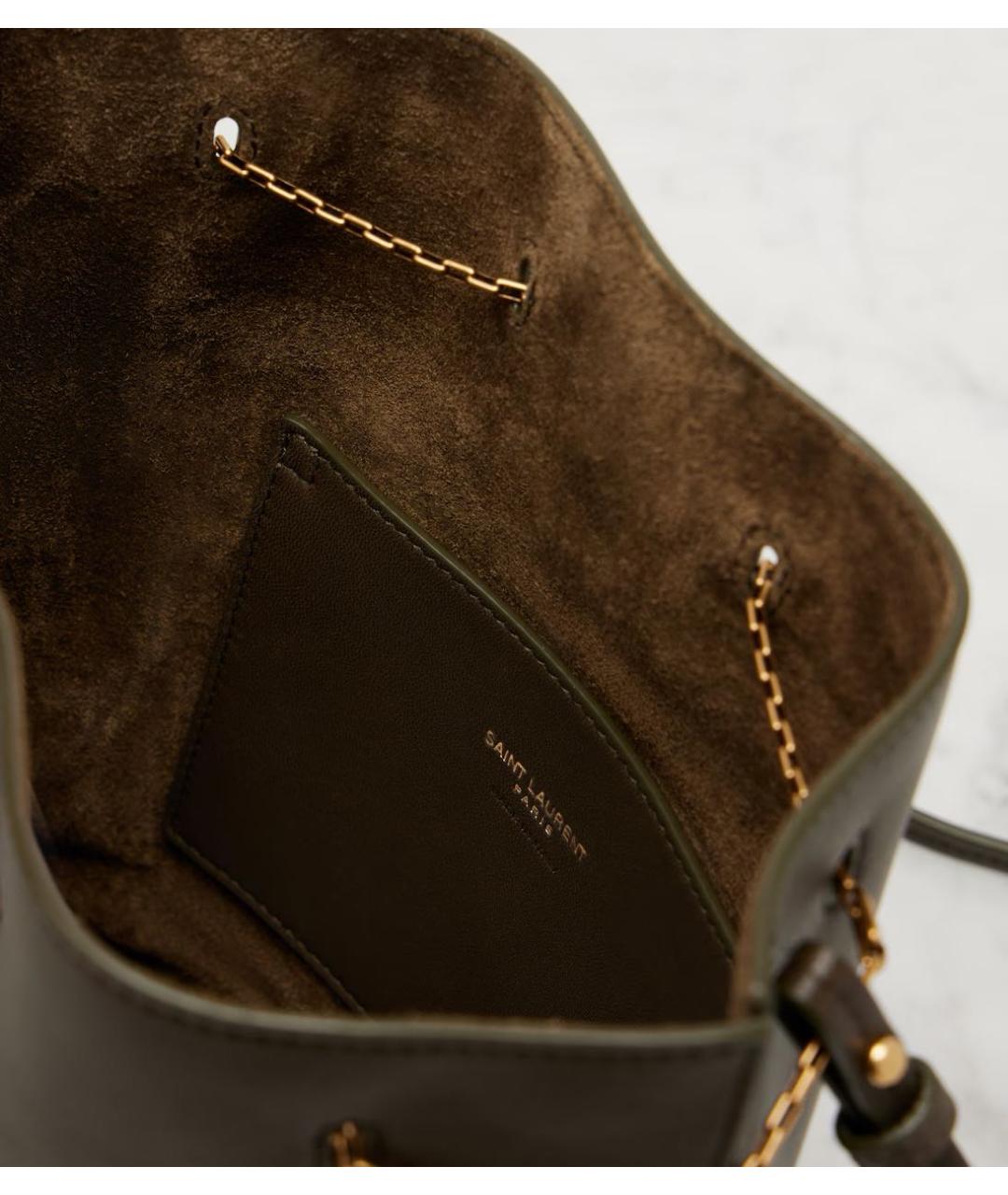 SAINT LAURENT Хаки кожаная сумка через плечо, фото 3