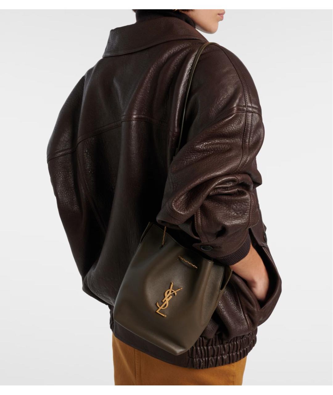 SAINT LAURENT Хаки кожаная сумка через плечо, фото 2