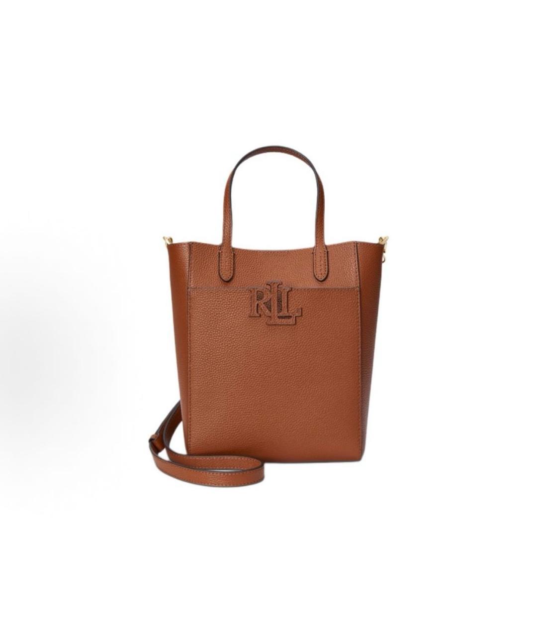 POLO RALPH LAUREN Коричневая кожаная сумка с короткими ручками, фото 6