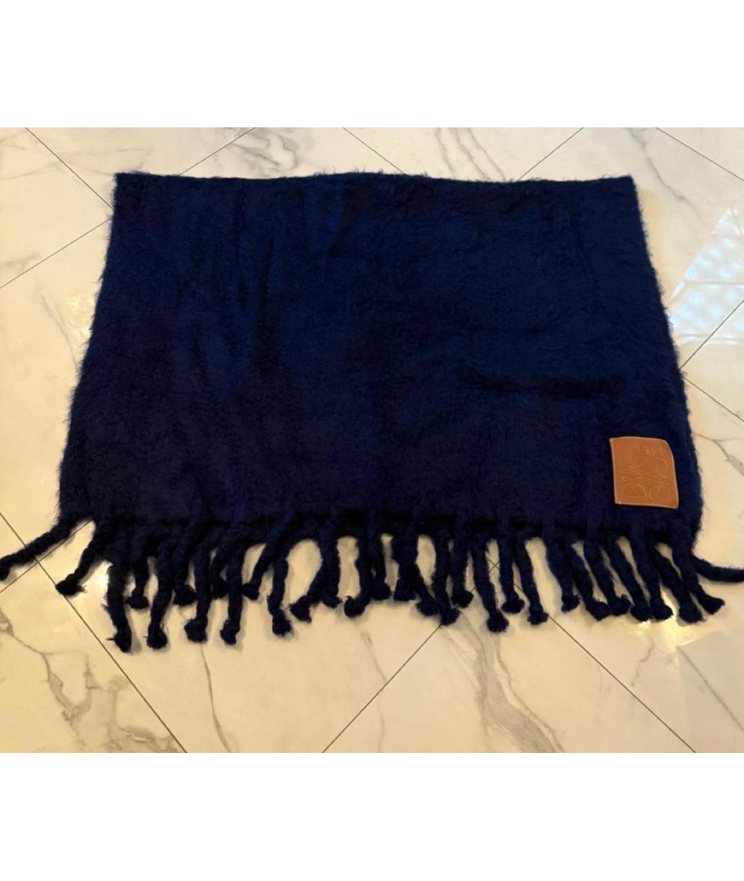 LOEWE Темно-синий шерстяной шарф, фото 5
