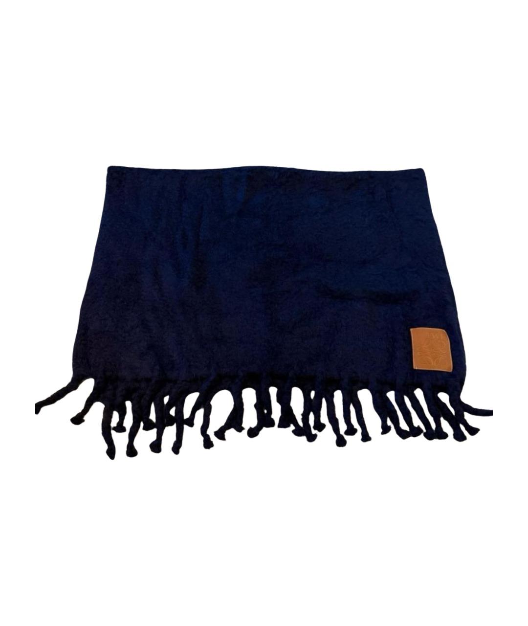 LOEWE Темно-синий шерстяной шарф, фото 1