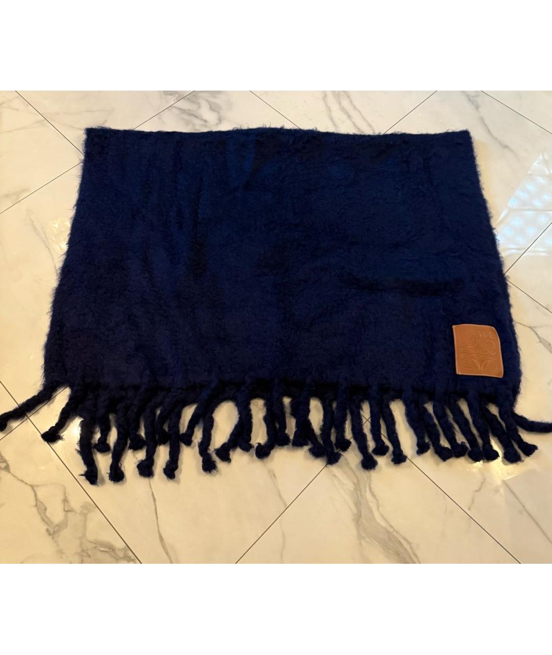 LOEWE Темно-синий шерстяной шарф, фото 4