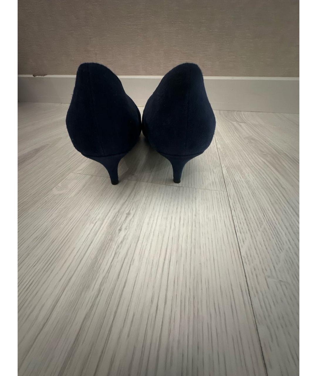 PRADA Темно-синие замшевые лодочки на низком каблуке, фото 4