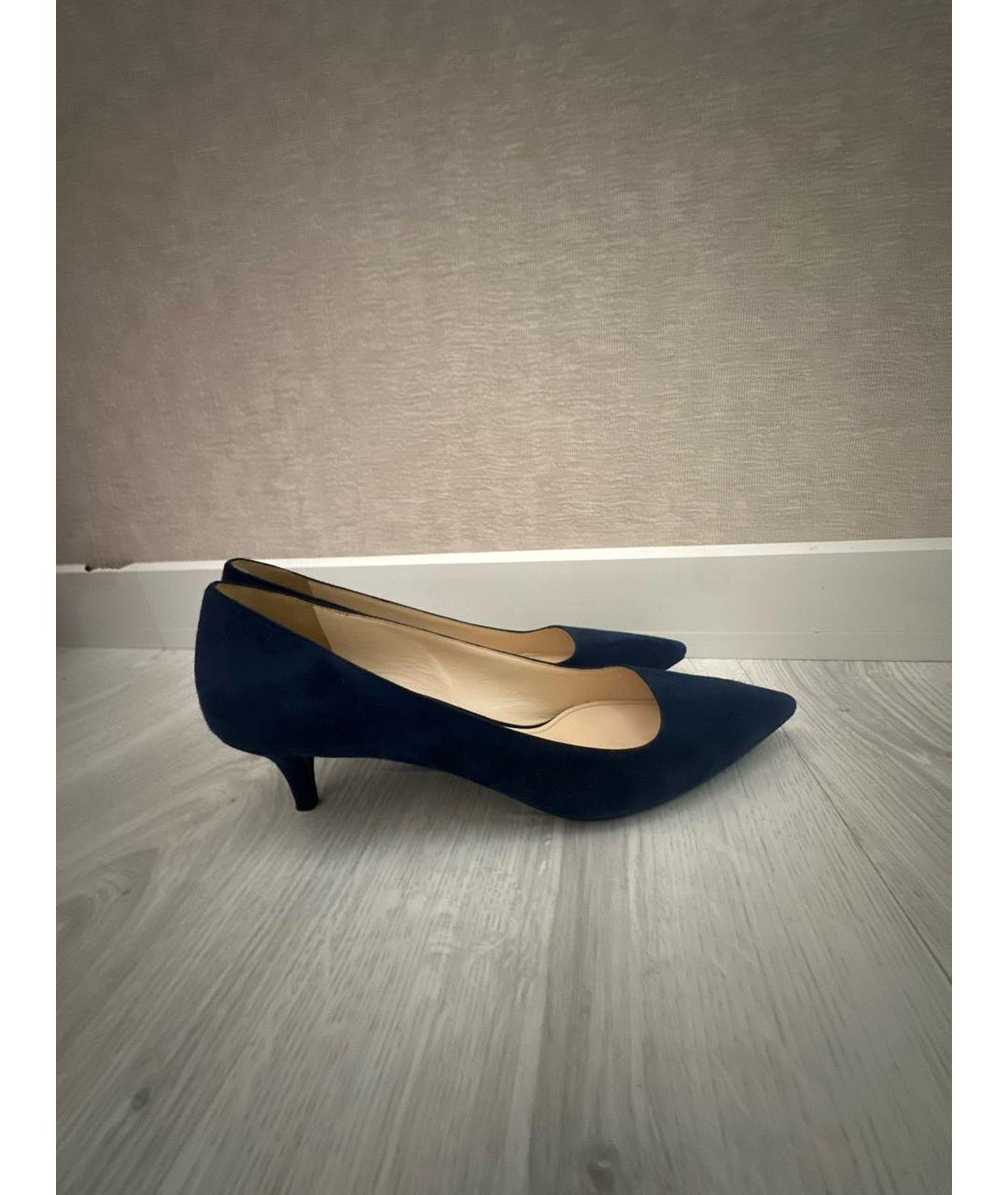 PRADA Темно-синие замшевые лодочки на низком каблуке, фото 5