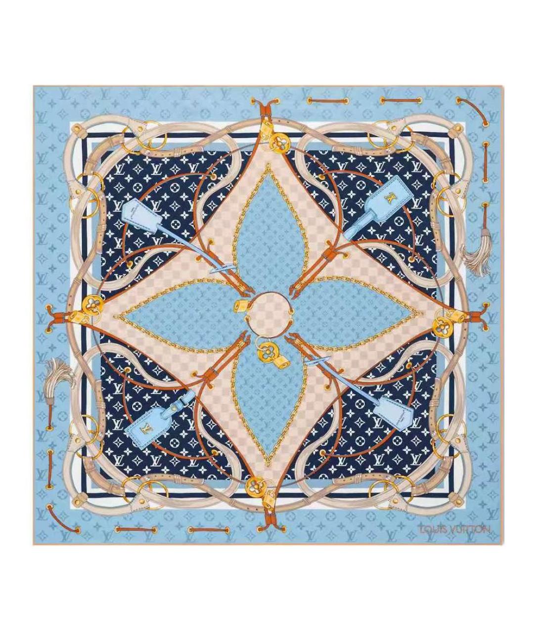 LOUIS VUITTON Синий шелковый шарф, фото 1