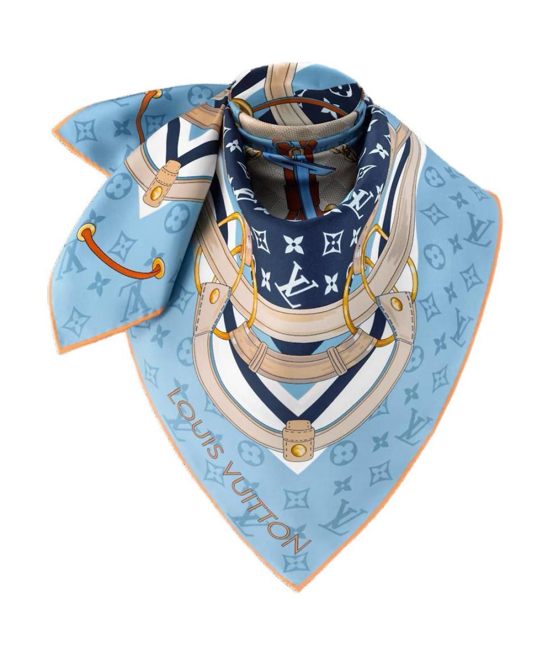 LOUIS VUITTON Синий шелковый шарф, фото 2