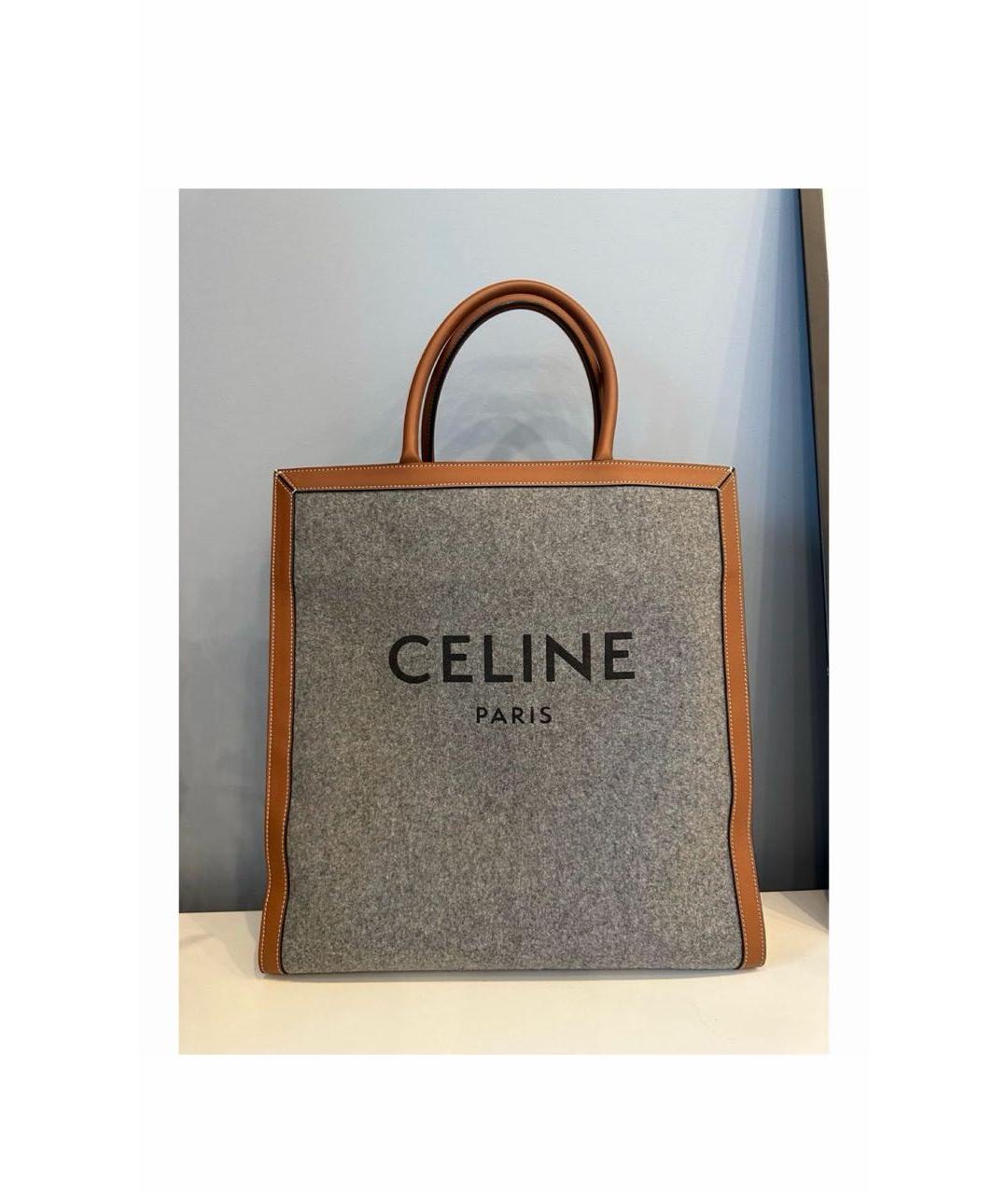 CELINE Серая кожаная сумка с короткими ручками, фото 8