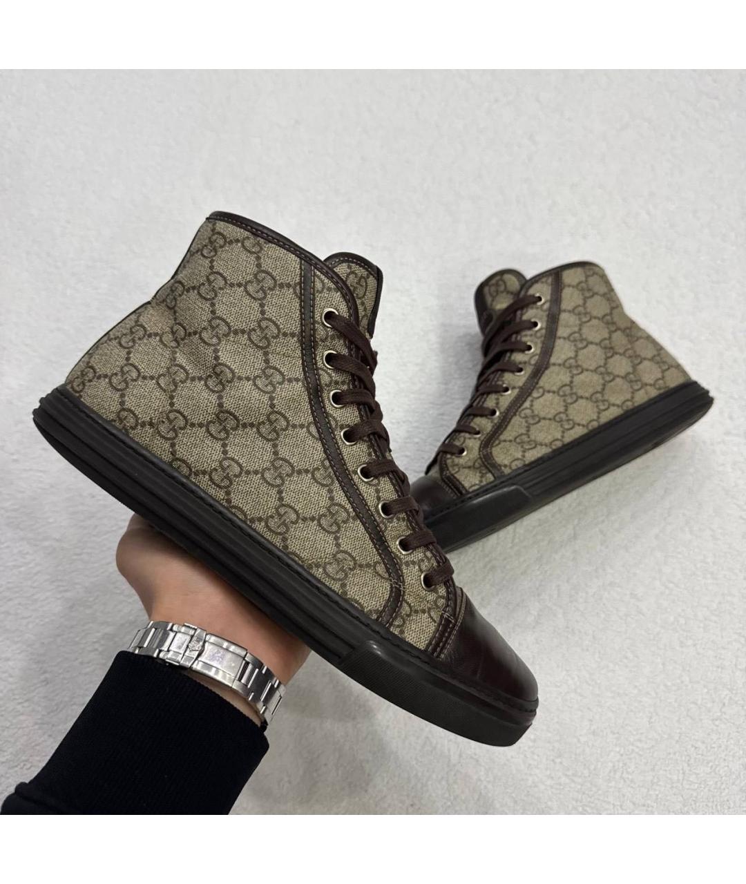 GUCCI Коричневые высокие кроссовки / кеды, фото 2