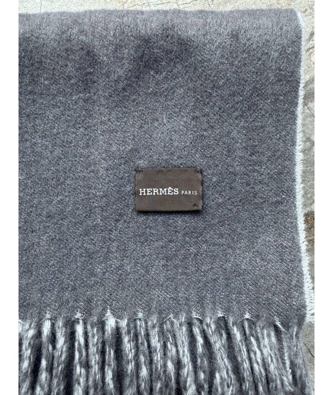 HERMES Серый кашемировый шарф, фото 3