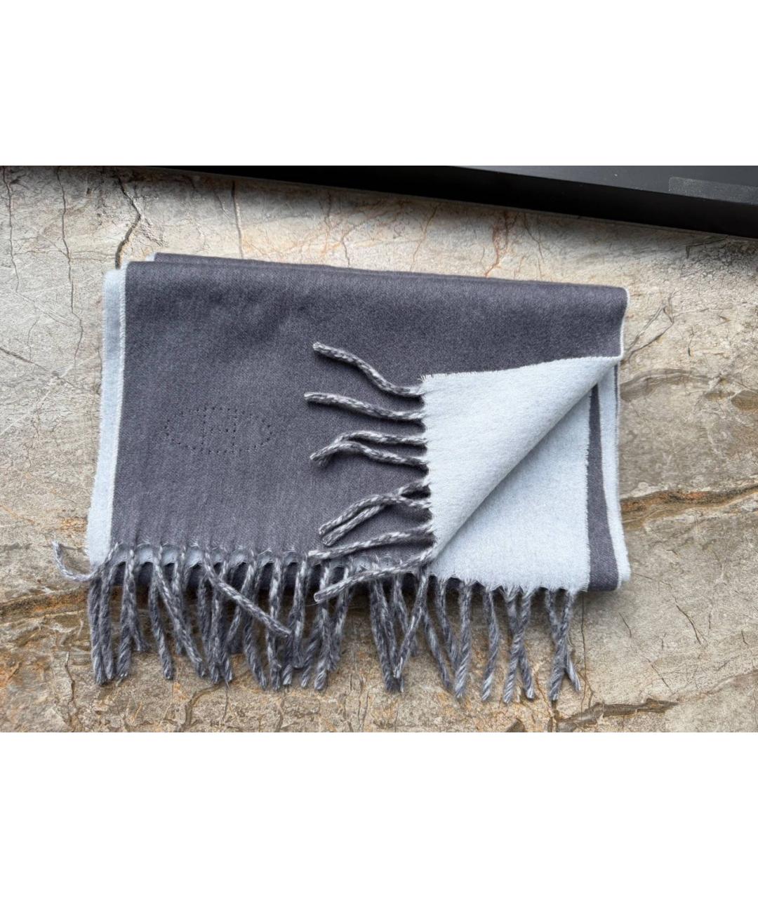 HERMES Серый кашемировый шарф, фото 5