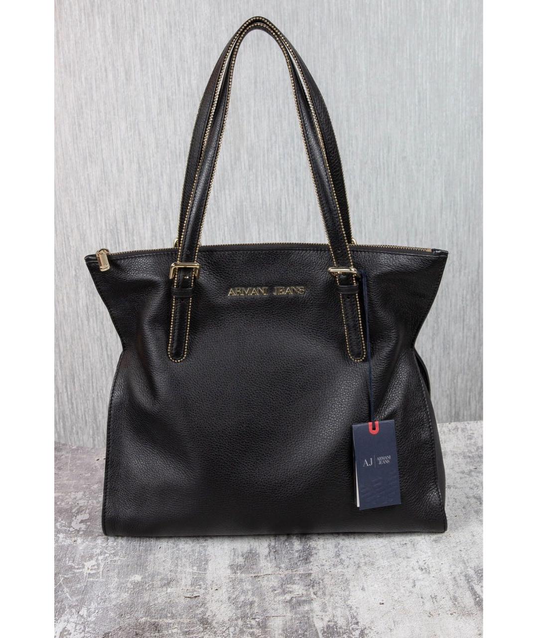 ARMANI JEANS Черная кожаная сумка тоут, фото 8