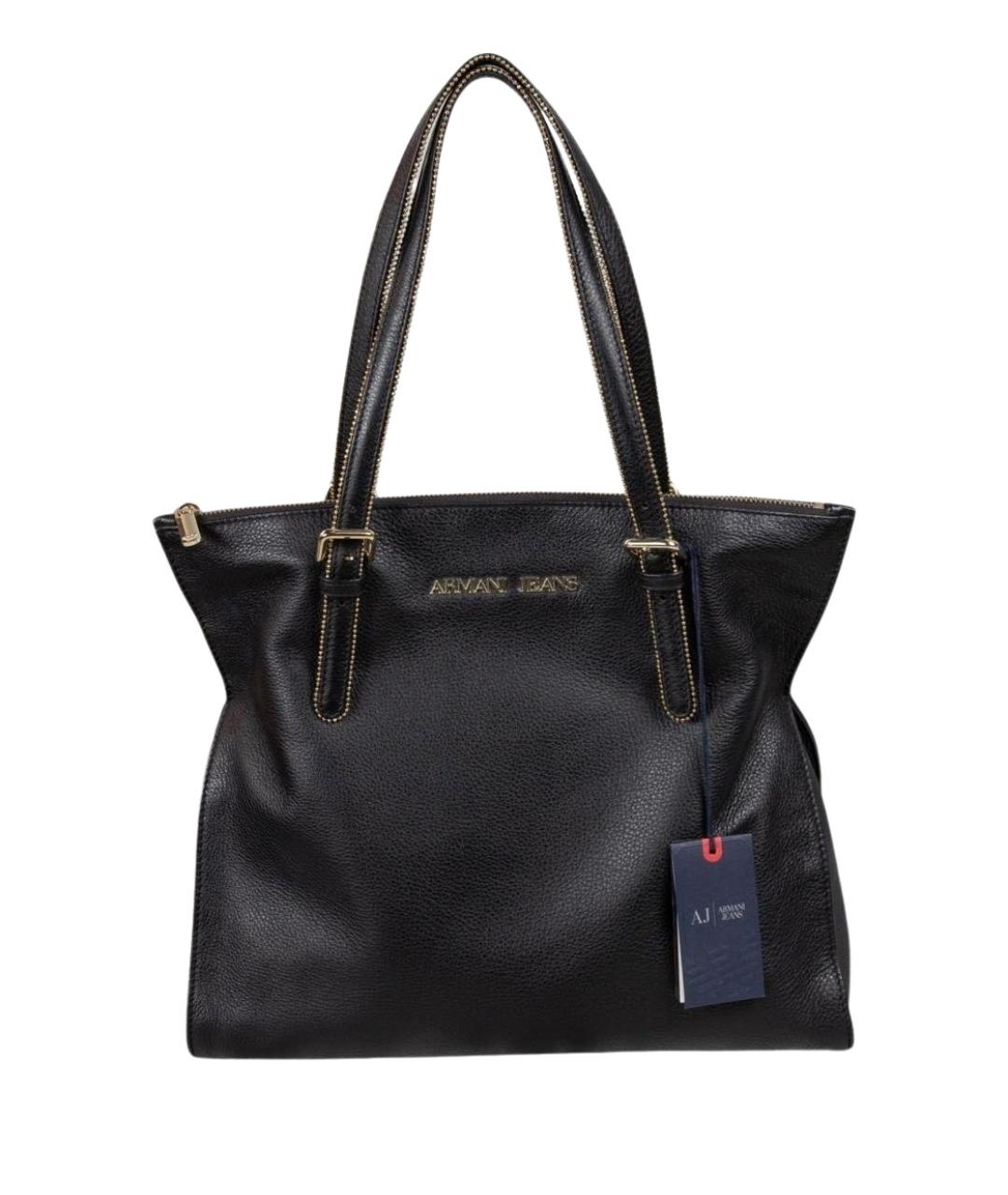 ARMANI JEANS Черная кожаная сумка тоут, фото 1