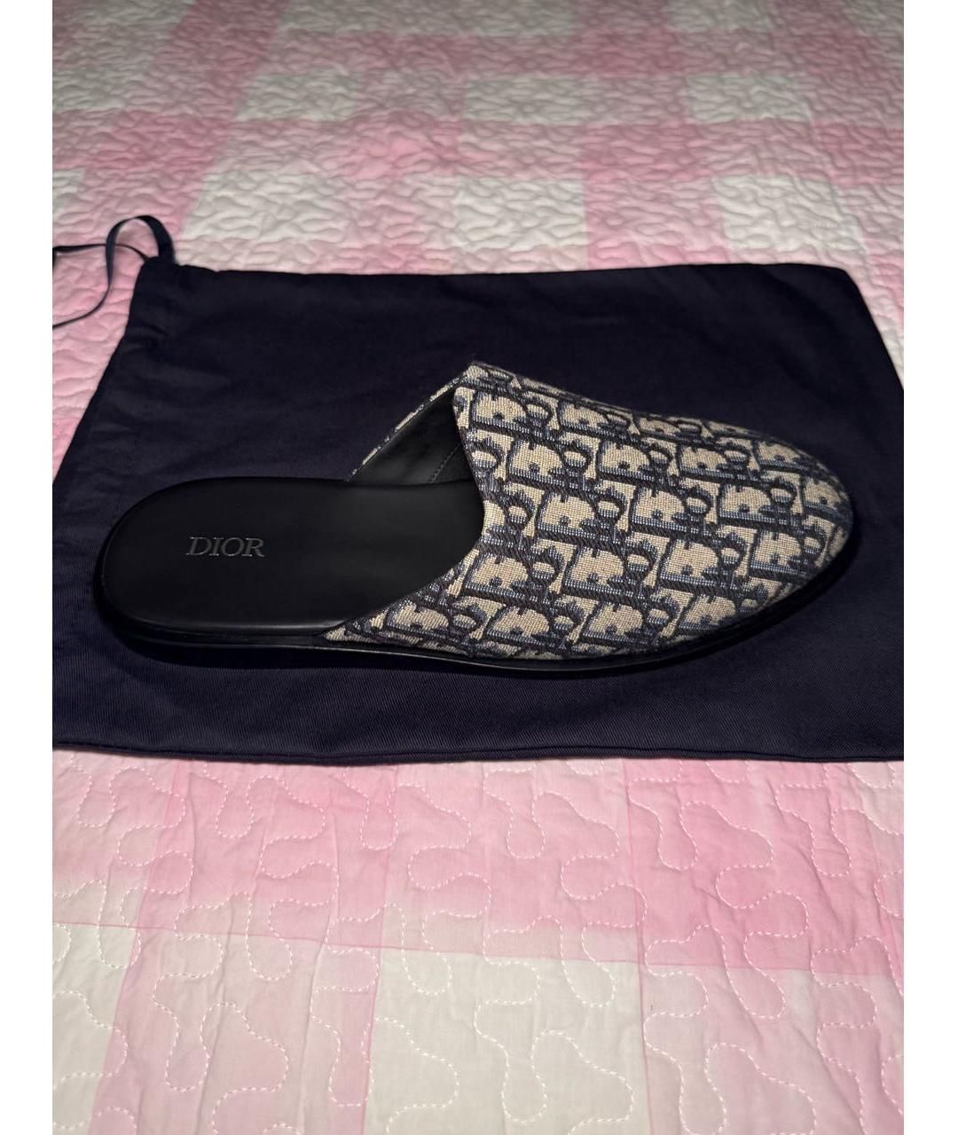 CHRISTIAN DIOR Темно-синие текстильные шлепанцы, фото 7