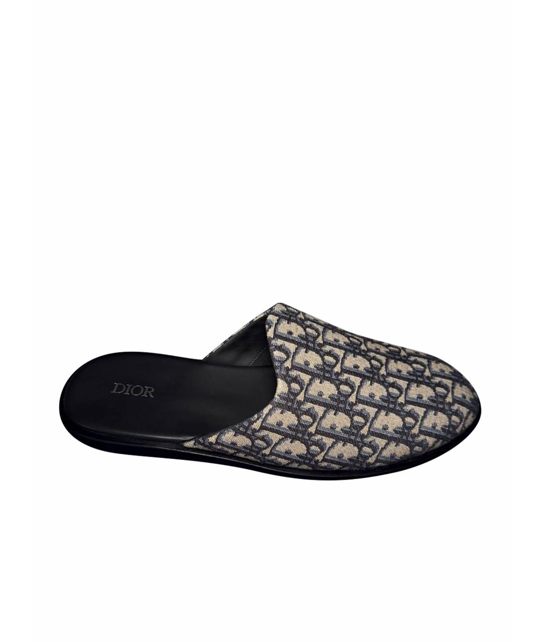 CHRISTIAN DIOR Темно-синие текстильные шлепанцы, фото 1