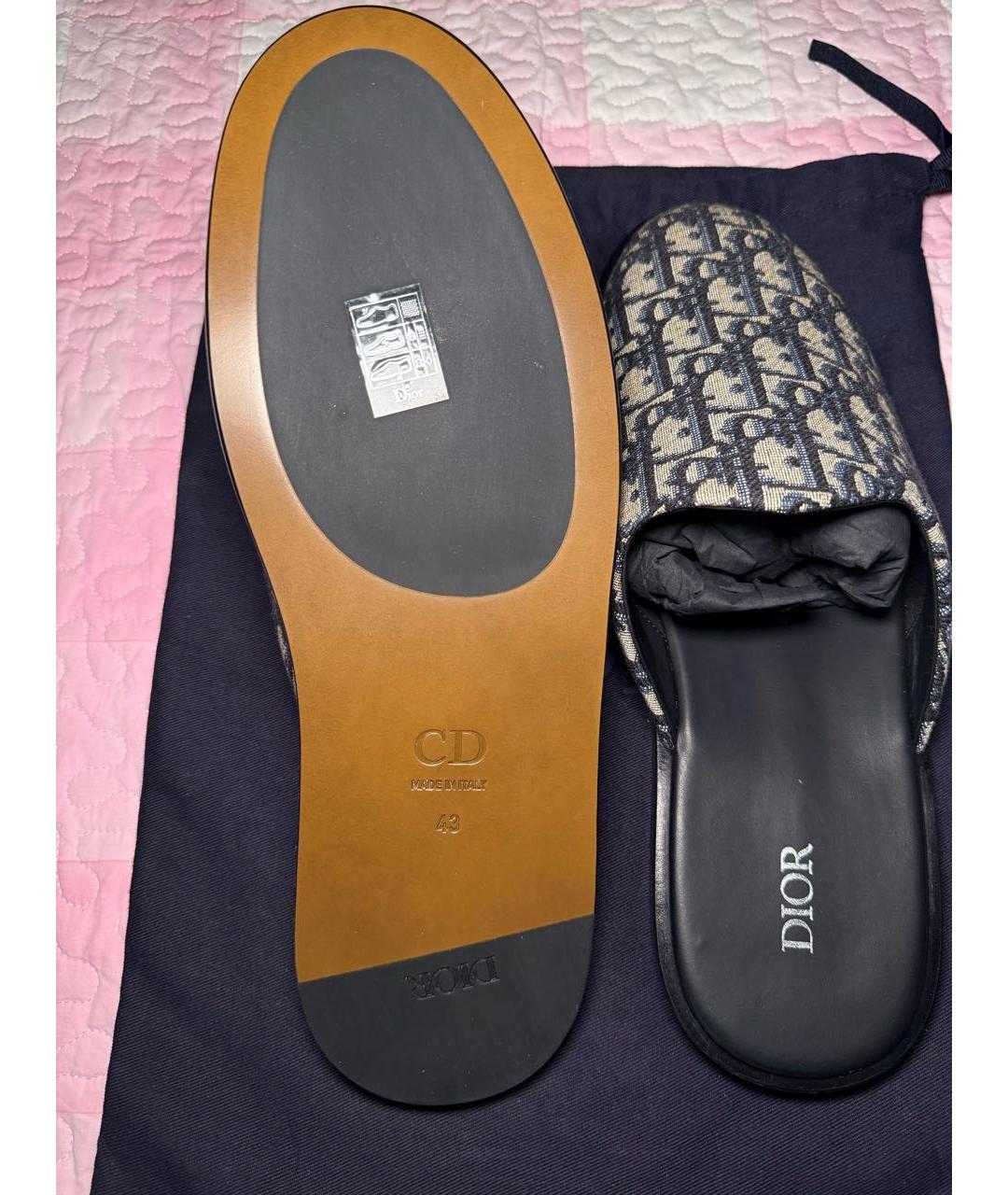 CHRISTIAN DIOR Темно-синие текстильные шлепанцы, фото 6