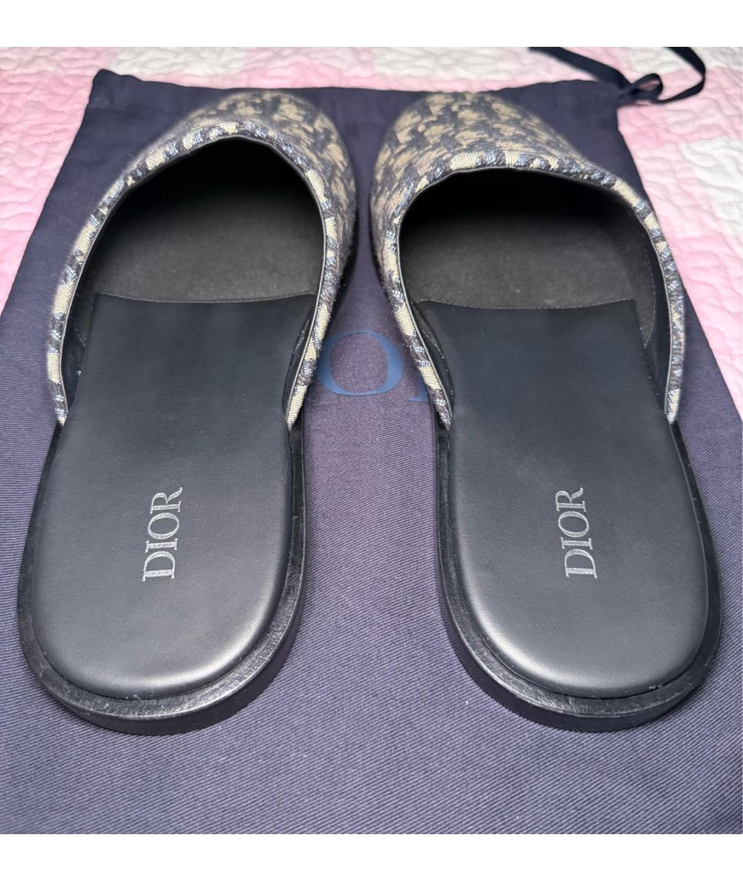 CHRISTIAN DIOR Темно-синие текстильные шлепанцы, фото 3