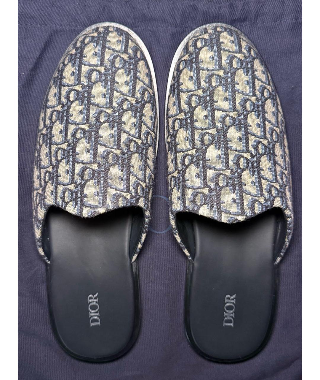 CHRISTIAN DIOR Темно-синие текстильные шлепанцы, фото 4