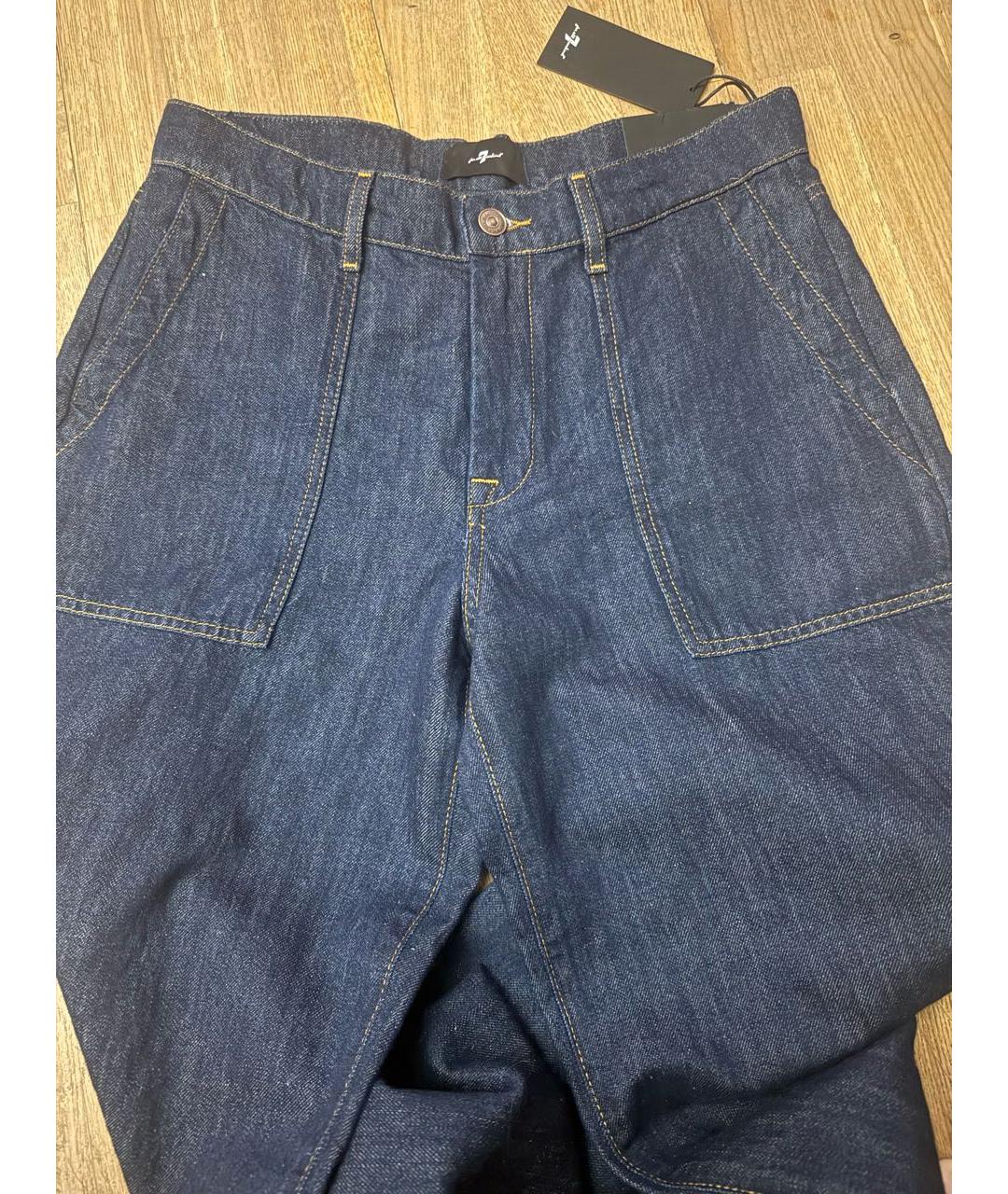 7 FOR ALL MANKIND Темно-синие хлопко-леновые джинсы клеш, фото 5