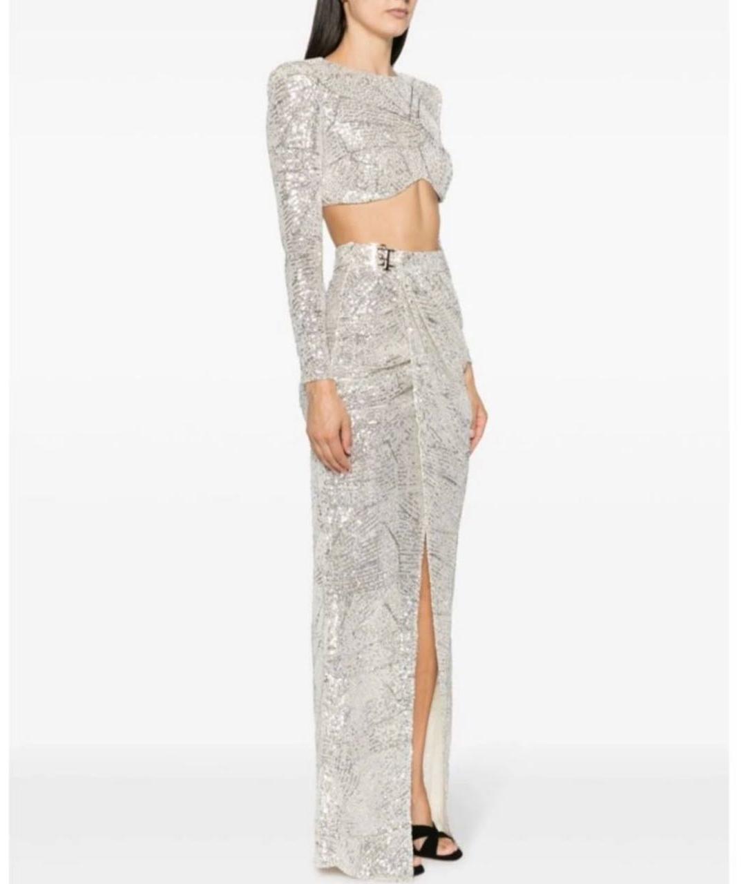 ELISABETTA FRANCHI Серебрянный полиэстеровый костюм с юбками, фото 2
