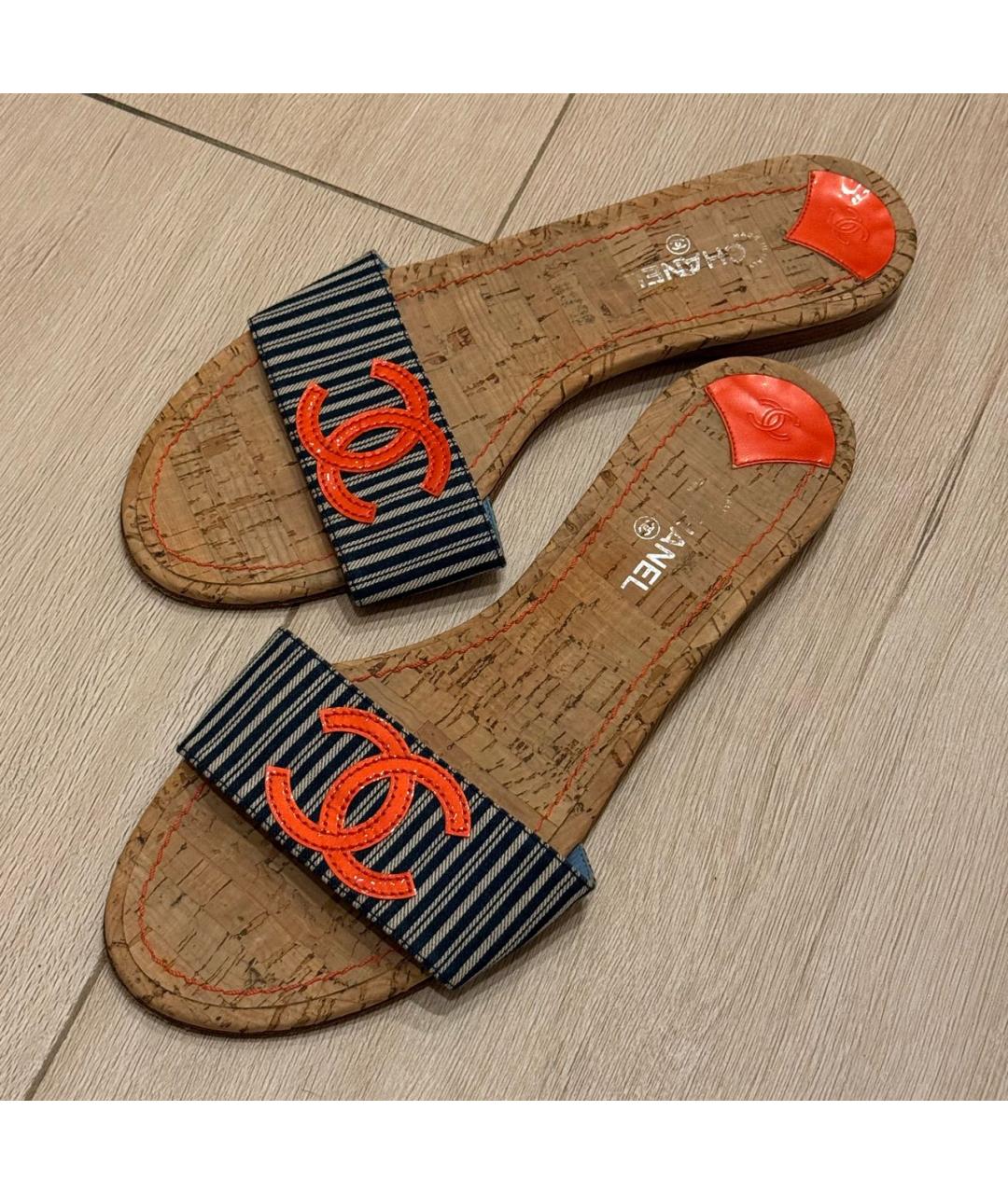 CHANEL Мульти текстильные шлепанцы, фото 4