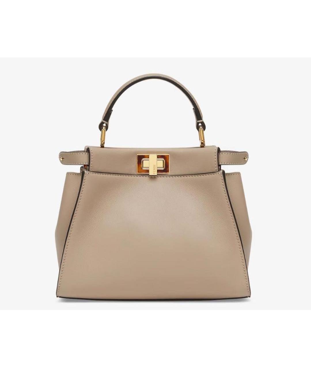 FENDI Бежевая кожаная сумка с короткими ручками, фото 9