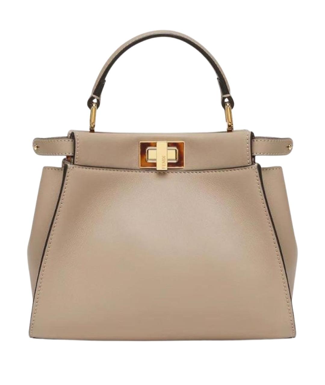FENDI Бежевая кожаная сумка с короткими ручками, фото 1