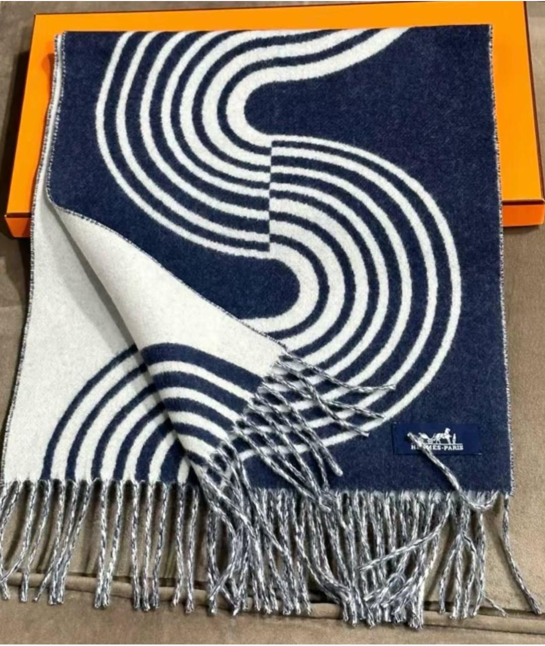 HERMES Темно-синий кашемировый шарф, фото 3