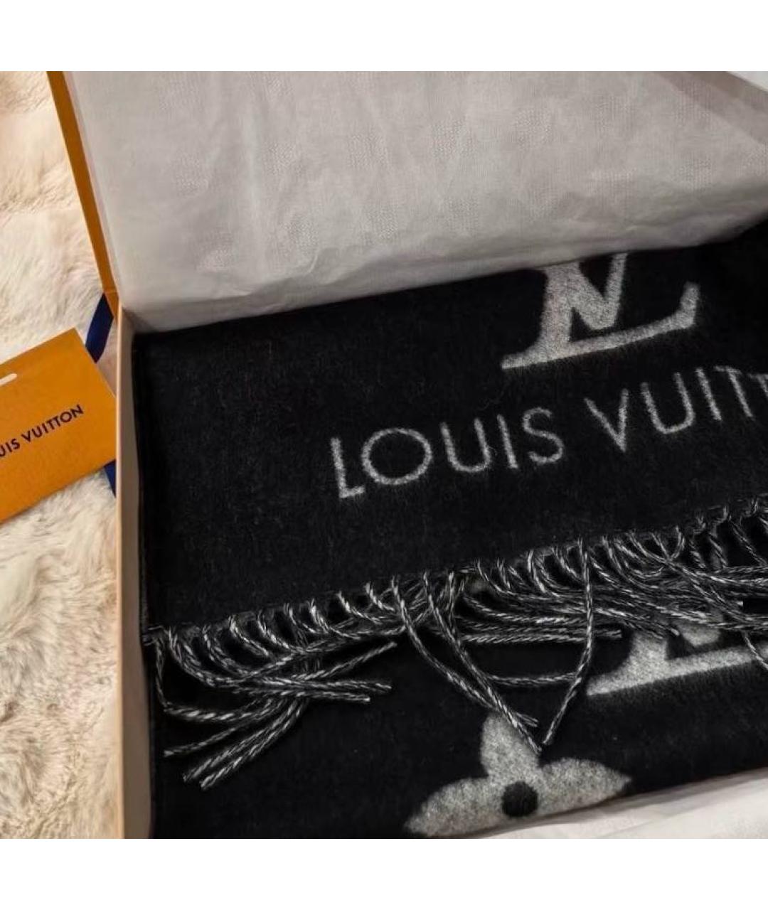 LOUIS VUITTON Черный кашемировый шарф, фото 2