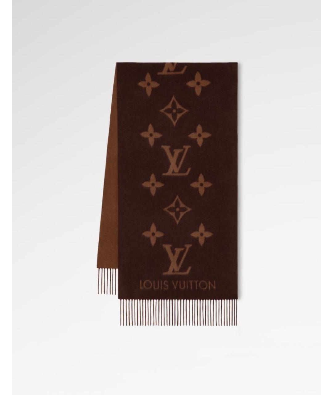 LOUIS VUITTON Коричневый кашемировый шарф, фото 3
